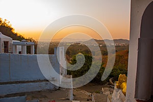 View of the City of Pushkar, Rajasthan, India. Sunset.