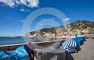 View of city of Recco , Genoa Genova Province, Liguria, Mediterranean coast, Italy