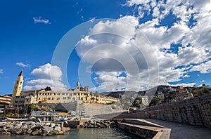 View of city of Recco , Genoa Genova Province, Liguria, Mediterranean coast, Italy