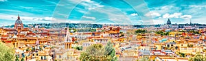 View of the city of Rome from above, from the hill of Terrazza del Pincio. Italy