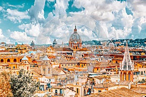 View of the city of Rome from above, from the hill of Terrazza del Pincio. Italy