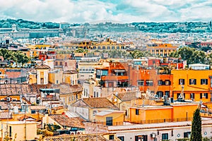 View of the city of Rome from above, from the hill of Terrazza del Pincio. Italy