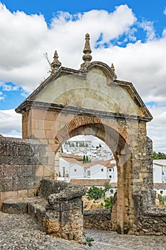 View of the city Ronda and the old stone gate. Spain, Andalusia