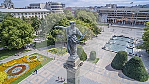 View of the city of Ruse Downtown from Above. Monument of Liberty. photo