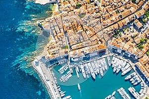 View of the city of Saint-Tropez, Provence, Cote d`Azur, a popular destination for travel in Europe