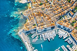 View of the city of Saint-Tropez, Provence, Cote d`Azur, a popular destination for travel in Europe