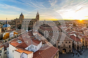 View of the city of Salamanca, in Spain, at sunset.