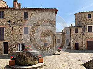 View of the city square in radicofani of tuscany in italy