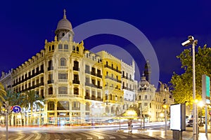 View of city street in night. Valencia, Spain