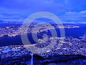 View of the city Tromso from Fjellheisen in Norway