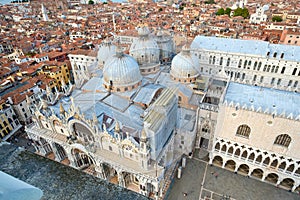 View of the city of Venice with St Marks Basilica and the Doge Palace