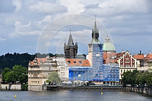 View of the City from Vltava River in Prague, Czech Republic
