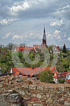 View from city wall over parts of Halle, Saxony. Germany