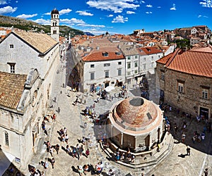 Panorama of Large Onofrio`s Fountain Square in Dubrovnik