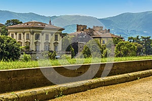 A view from the city walls towards outskirts of Lucca Italy