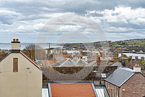View of cityscape of Berwick-upon-Tweed, northernmost town in Northumberland at the mouth of River Tweed in England, UK