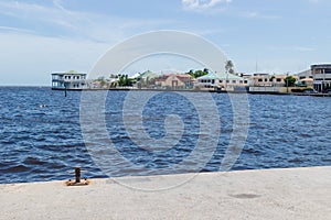 View on cityscape of Belize City from the town harbor