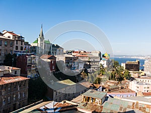 View on Cityscape of historical city Valparaiso, Chile.