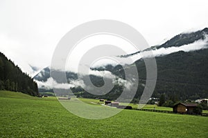 View cityscape and landscape of Pfunds city in Tyrol, Austria