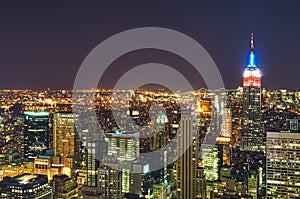 View of a cityscape at night from above in color