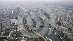 View of cityscape of Paris, Ile de France, France from Seine river to stadium from the Centre sportif Emile Anthoine