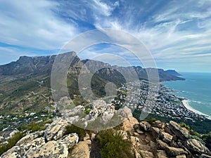 View of the cityspace and coast from the edge of Lions Head peak