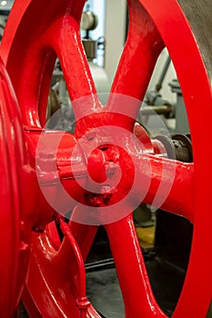 View of a classic 1934 industrial hydroelectric generator wheel engine