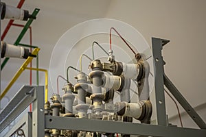 View of a classic electric energy transformer, used with industrial hydroelectric generator turbines