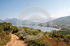 View of the clear sea and rocky hills in Corsica region Galeria