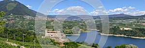 View at Cles Castle and lake of Santa Giustina