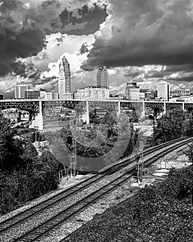 A view of Cleveland over the Flats looking onto the skyline - CLEVELAND - OHIO - USA