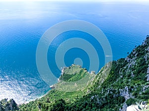 View from a cliff on the island of Capri, Italy, and rocks in sea