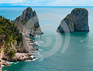 View from a cliff on the island of Capri, Italy, and rocks in sea