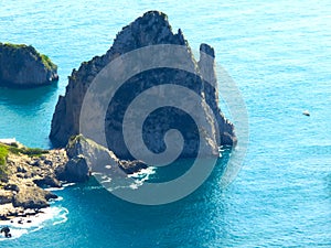 View from a cliff on the island of Capri, Italy, and rocks in sea