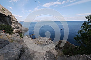 View from the cliff to a beautiful horizon where the sky meets the sea