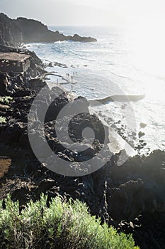 View from the cliff to sea pool in Frontera, El Golfo, El Hierro, Canary Islands, Spain