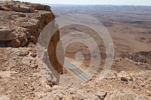 View  from the cliff on which the Mitzpe Ramon city is located on the Judean Desert in Israel