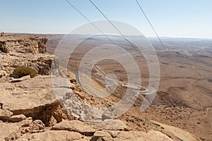 View  from the cliff on which the Mitzpe Ramon city is located on the Judean Desert in Israel