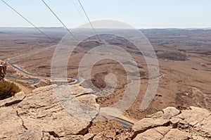 View  from the cliff on which the Mitzpe Ramon city is located on the Judean Desert in Israel