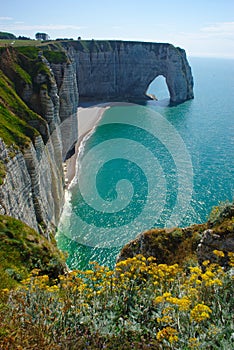 View of the cliffs of Etretat in Normandy in summer