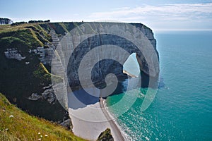 View of the cliffs of Etretat in Normandy in summer