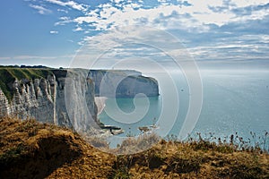 View of the cliffs of Etretat in Normandy in summer