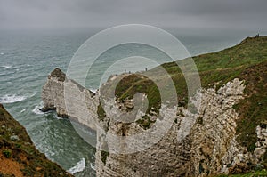 View of cliffs near etretat town of france