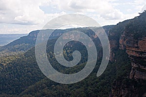 A view at the cliffs near the Wentworth Falls in the Blue Mountains in Australia