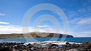 View of the cliffs of the Poike volcano, Easter Island. Easter Island, Chile