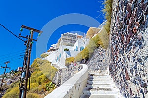 View from the cliffside steps Santorini island Caldera Greece