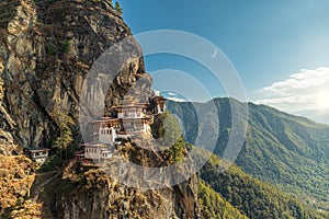 A view of the cliffside Tiger`s Nest Monastery in Paro, Bhutan