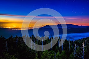 View from Clingman's Dome Observation Tower at night, in Great S