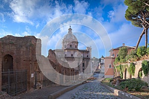 View of Clivus Argentarius, a road of ancient Rome in Italy.