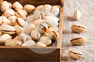 View close-up on a group of salted pistachios